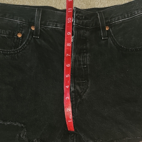 Levi's 501 Black Jean Shorts Distressed High-Waisted - Picture 8 of 9